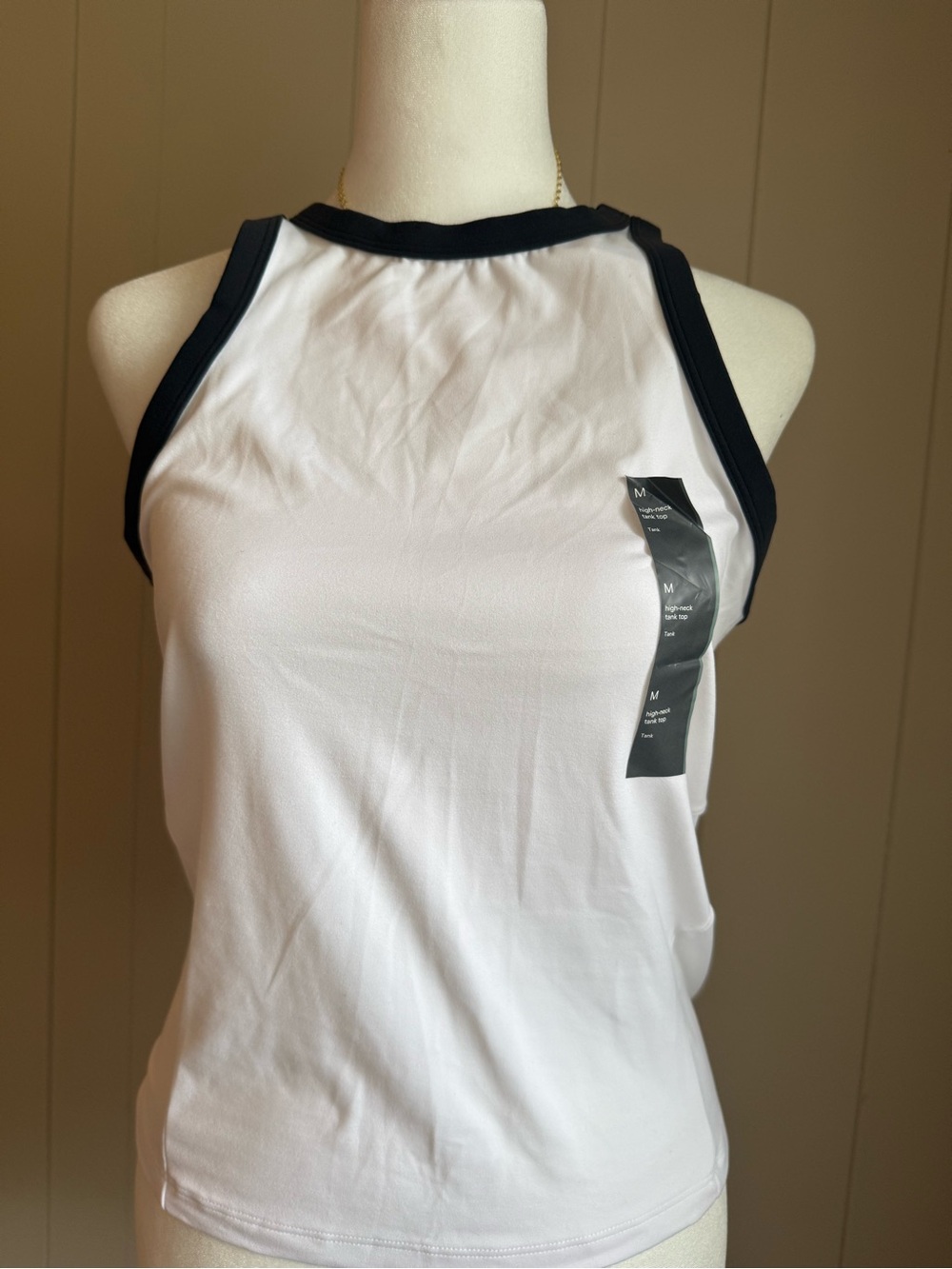 Women’s White Racerback Tank with Black Trim size M